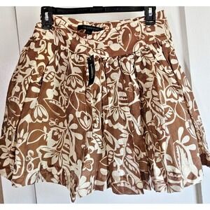NWT EXPRESS design studio floral brown pleated ruffle skirt women Sz 0‎ lined